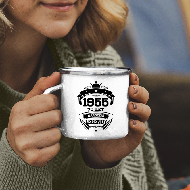1955 Narození legendy 70 let - keramický smaltovaný hrneček s potiskem