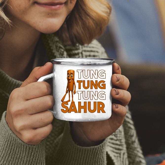 Tung tung tung sahur - Italian Brainrot - keramický smaltovaný hrneček s potiskem