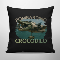 Bombardino Crocodilo - Italian Brainrot - černý polštář s potiskem